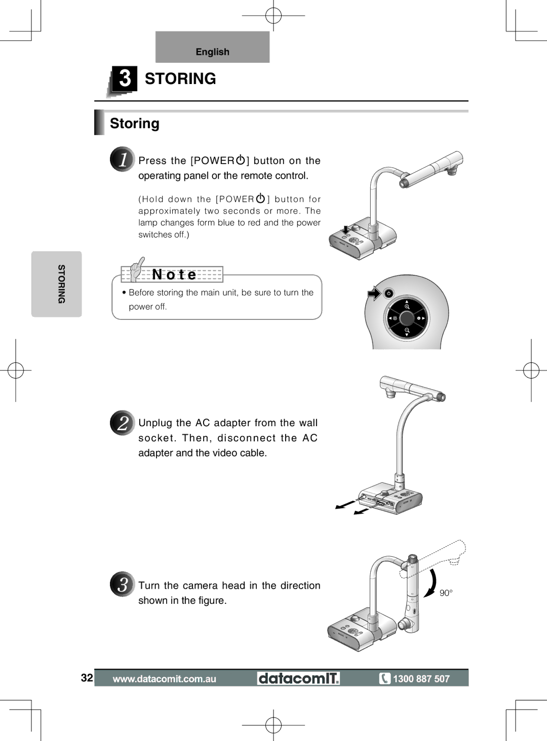 Elmo L-1EX instruction manual Storing 