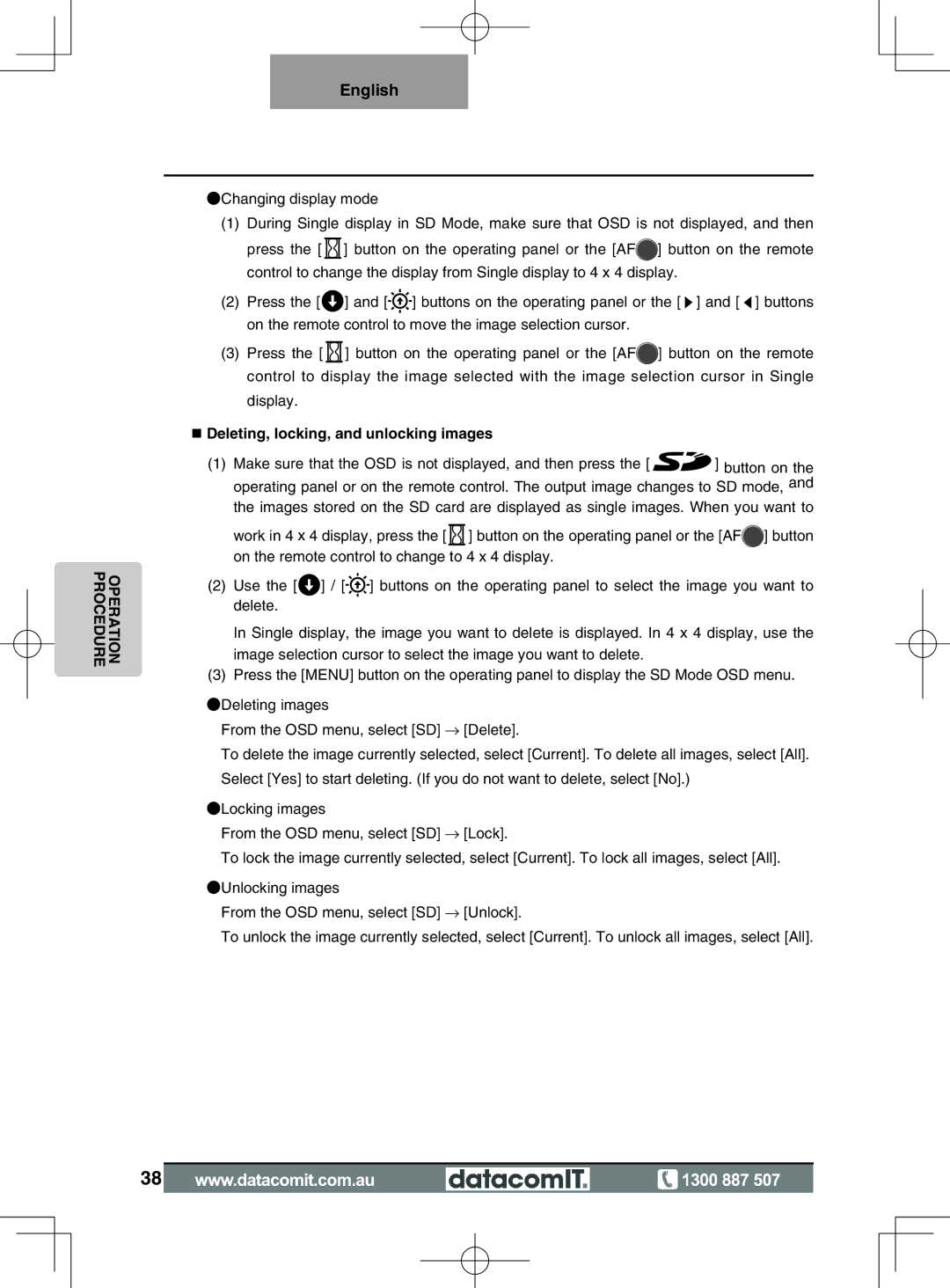 Elmo L-1EX instruction manual Deleting, locking, and unlocking images 