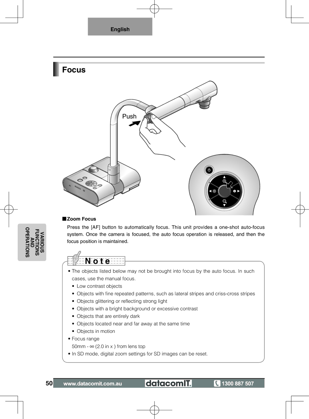 Elmo L-1EX instruction manual Zoom Focus 