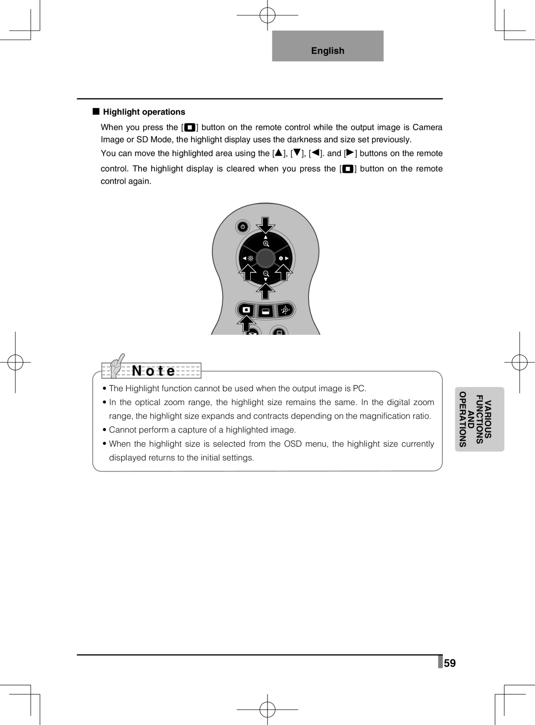 Elmo L-1EX instruction manual Highlight operations 