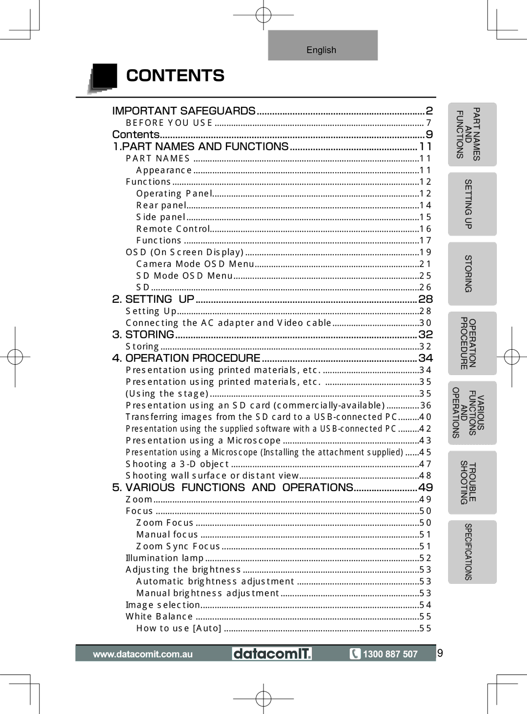 Elmo L-1EX instruction manual Contents 