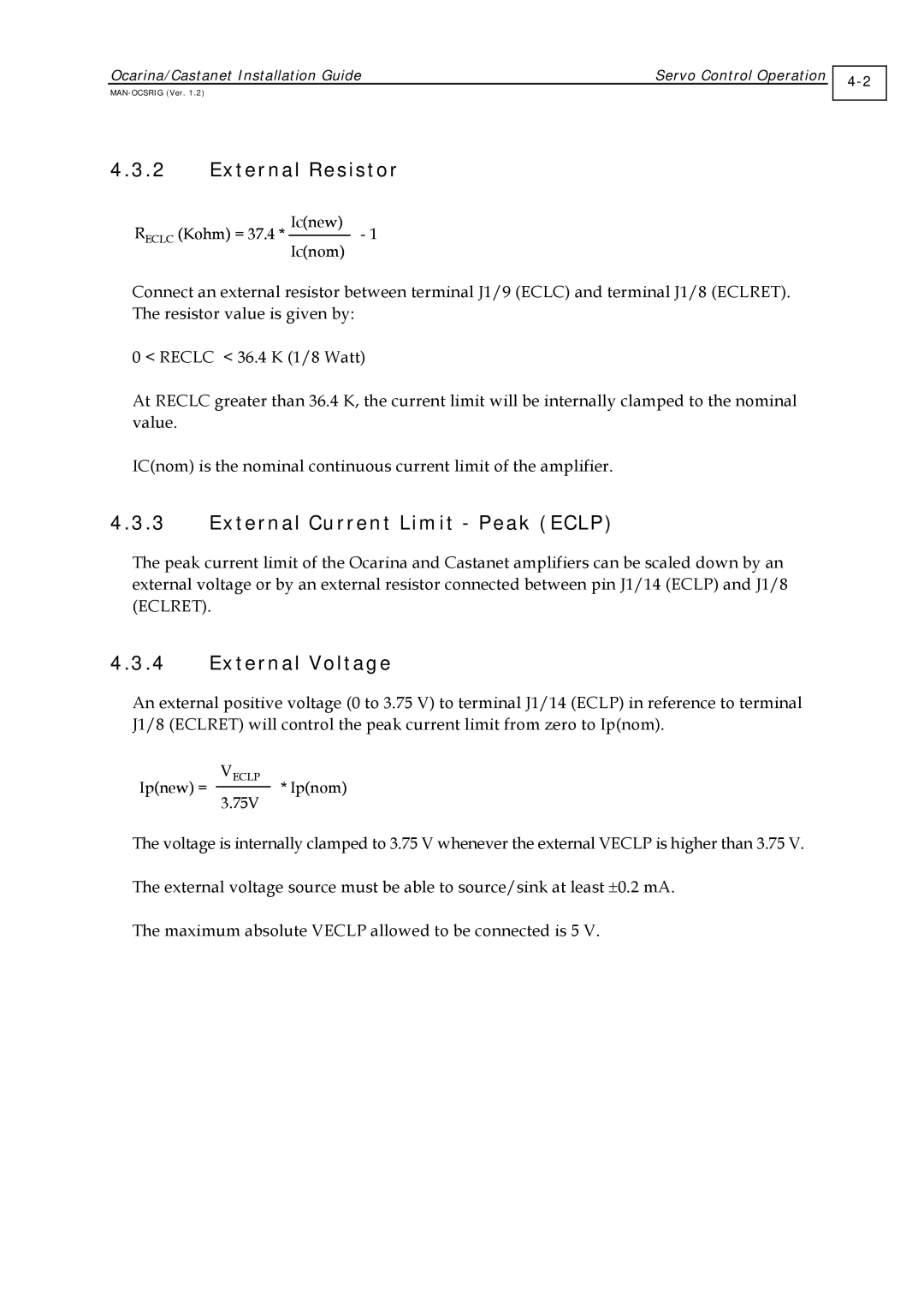 Elmo MAN-OCSIG (Ver. 1.2) manual External Resistor, External Current Limit Peak Eclp, External Voltage 