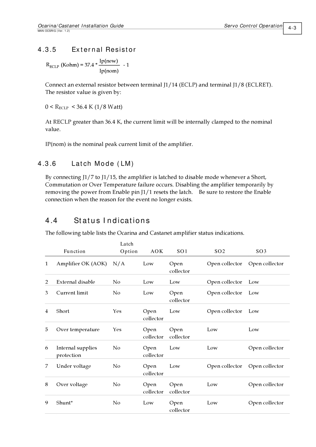 Elmo MAN-OCSIG (Ver. 1.2) manual Status Indications, Latch Mode LM 