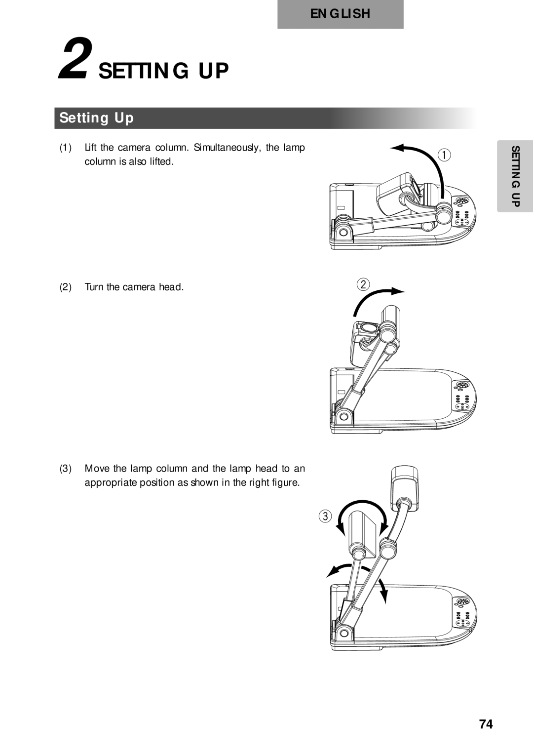 Elmo p10 instruction manual Setting UP, Setting Up 