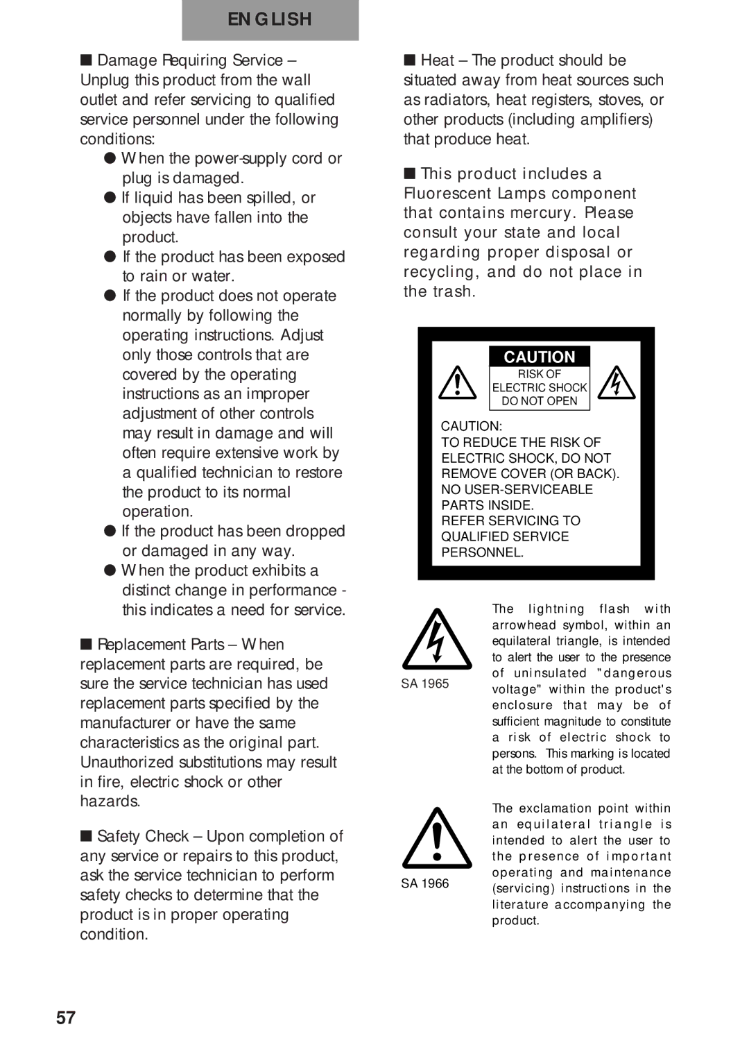 Elmo p10 instruction manual Risk Electric Shock Do not Open 