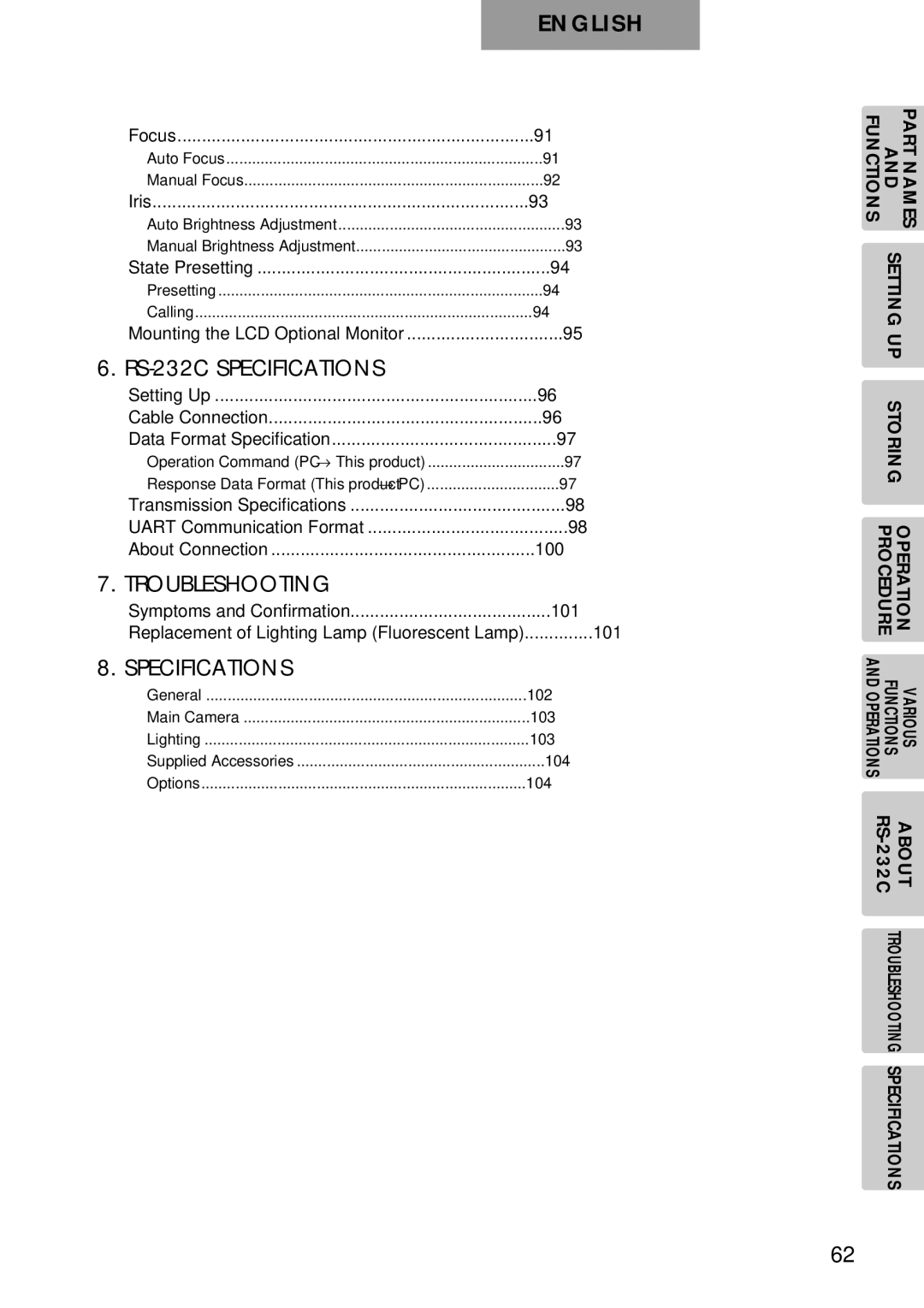 Elmo p10 instruction manual Iris, 100, 101 