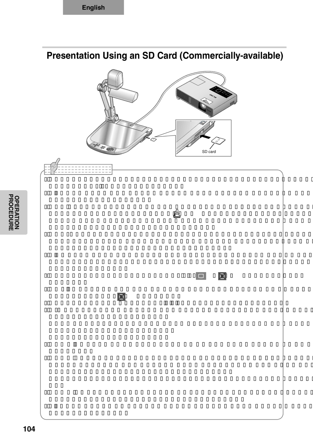 Elmo p10 instruction manual Presentation Using an SD Card Commercially-available, 104 
