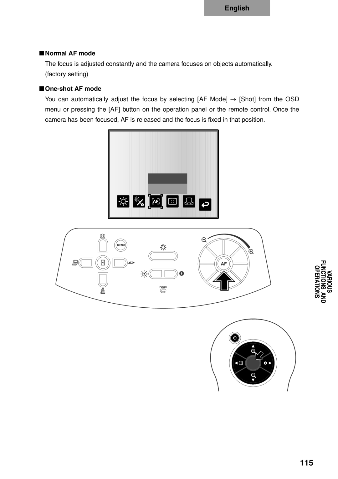 Elmo p10 instruction manual 115, „„Normal AF mode, „„One-shot AF mode 