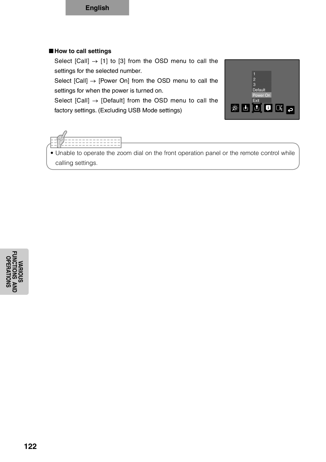 Elmo p10 instruction manual 122, „„How to call settings 