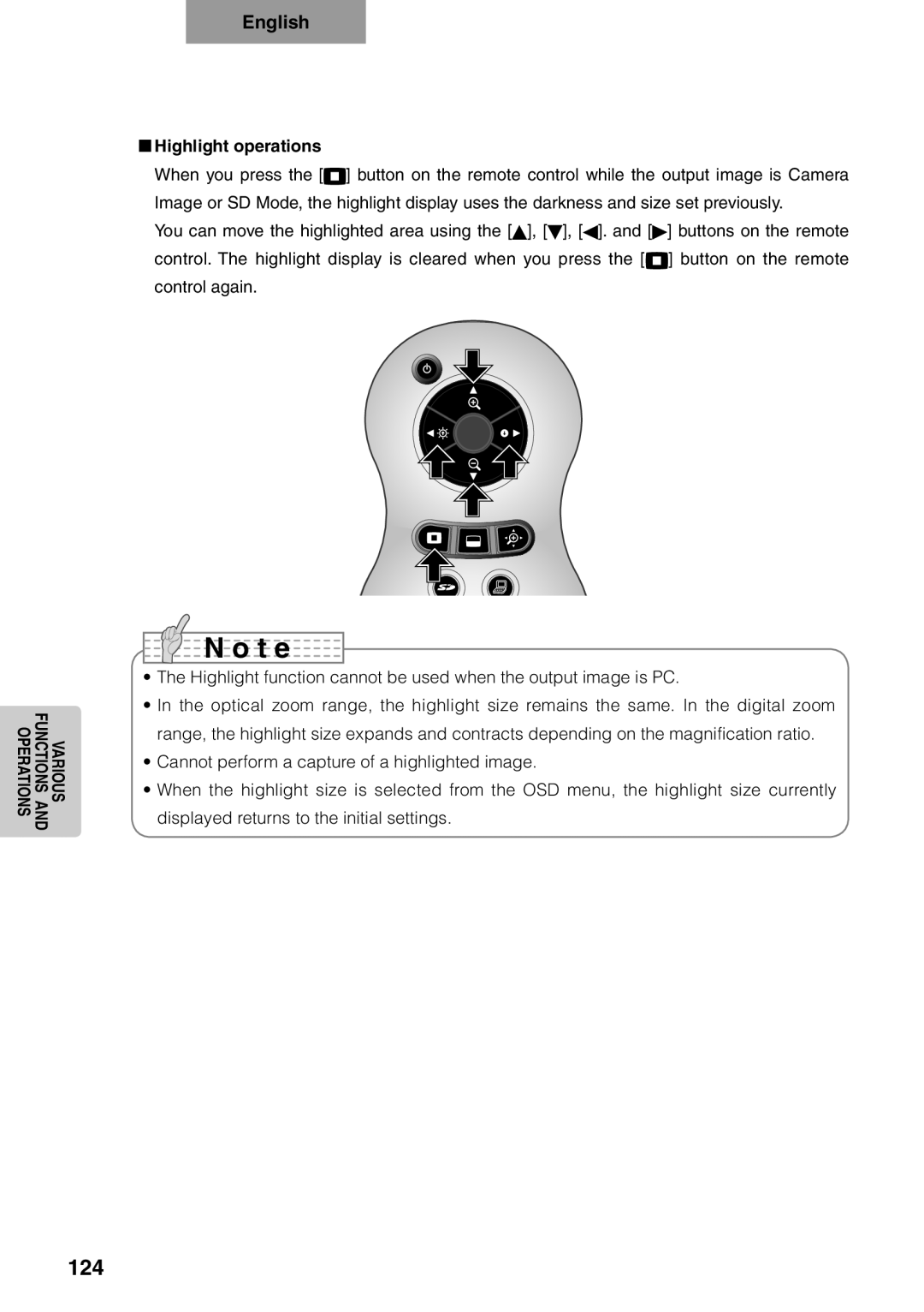 Elmo p10 instruction manual 124, „„Highlight operations 