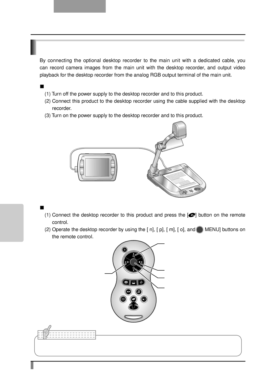 Elmo p10 instruction manual Using a Desktop Recorder Optional, 128, „„Connecting the desktop recorder 