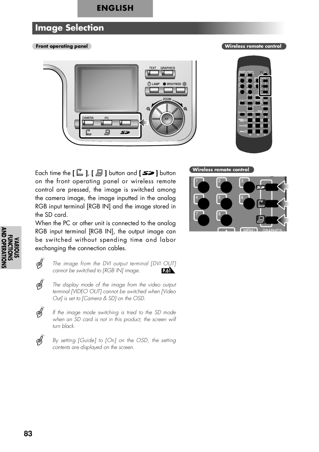 Elmo P100 instruction manual Image Selection, Cannot be switched to RGB in image 