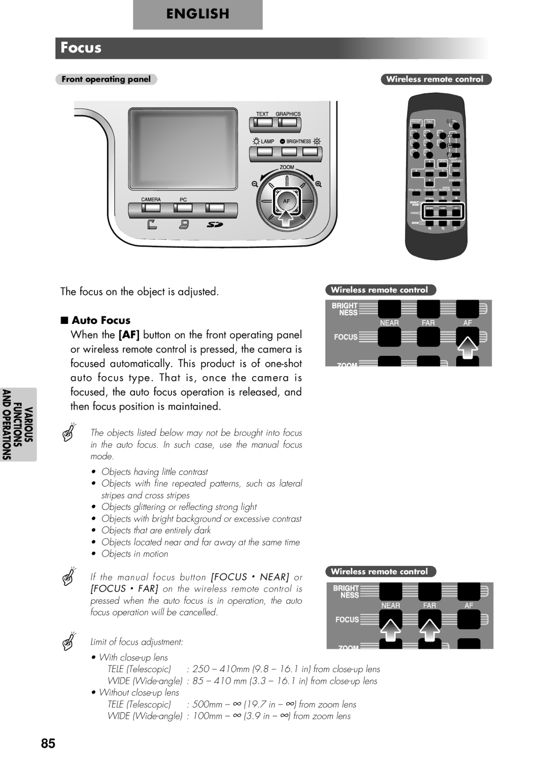 Elmo P100 instruction manual Focus on the object is adjusted, Auto Focus 