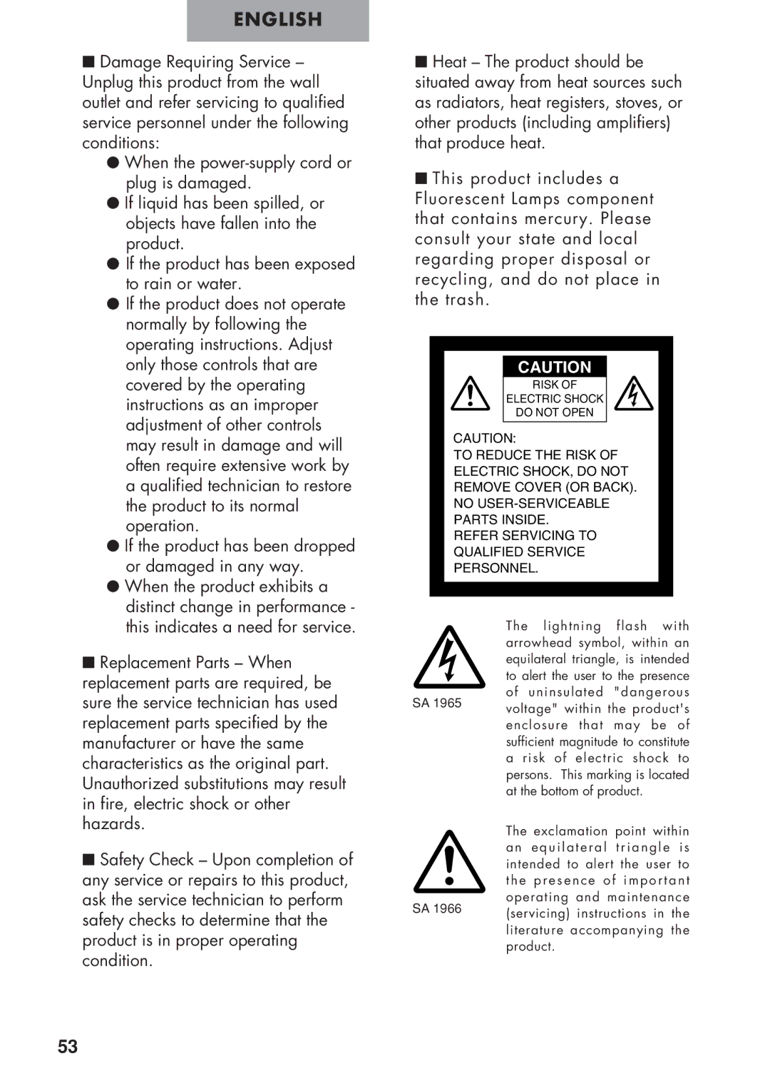 Elmo P100 instruction manual Risk Electric Shock Do not Open 