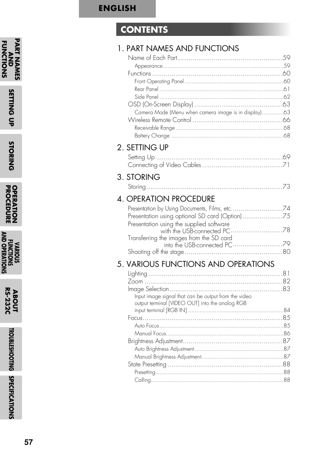 Elmo P100 instruction manual Contents 