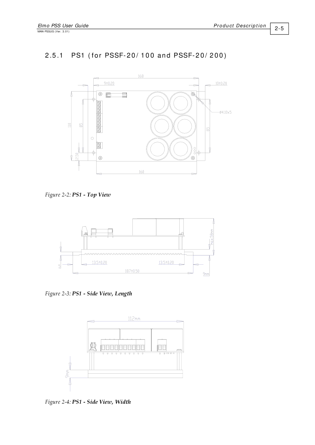 Elmo PSS 3U, PSS 6U manual 1 PS1 for PSSF-20/100 and PSSF-20/200, 2PS1 Top View 