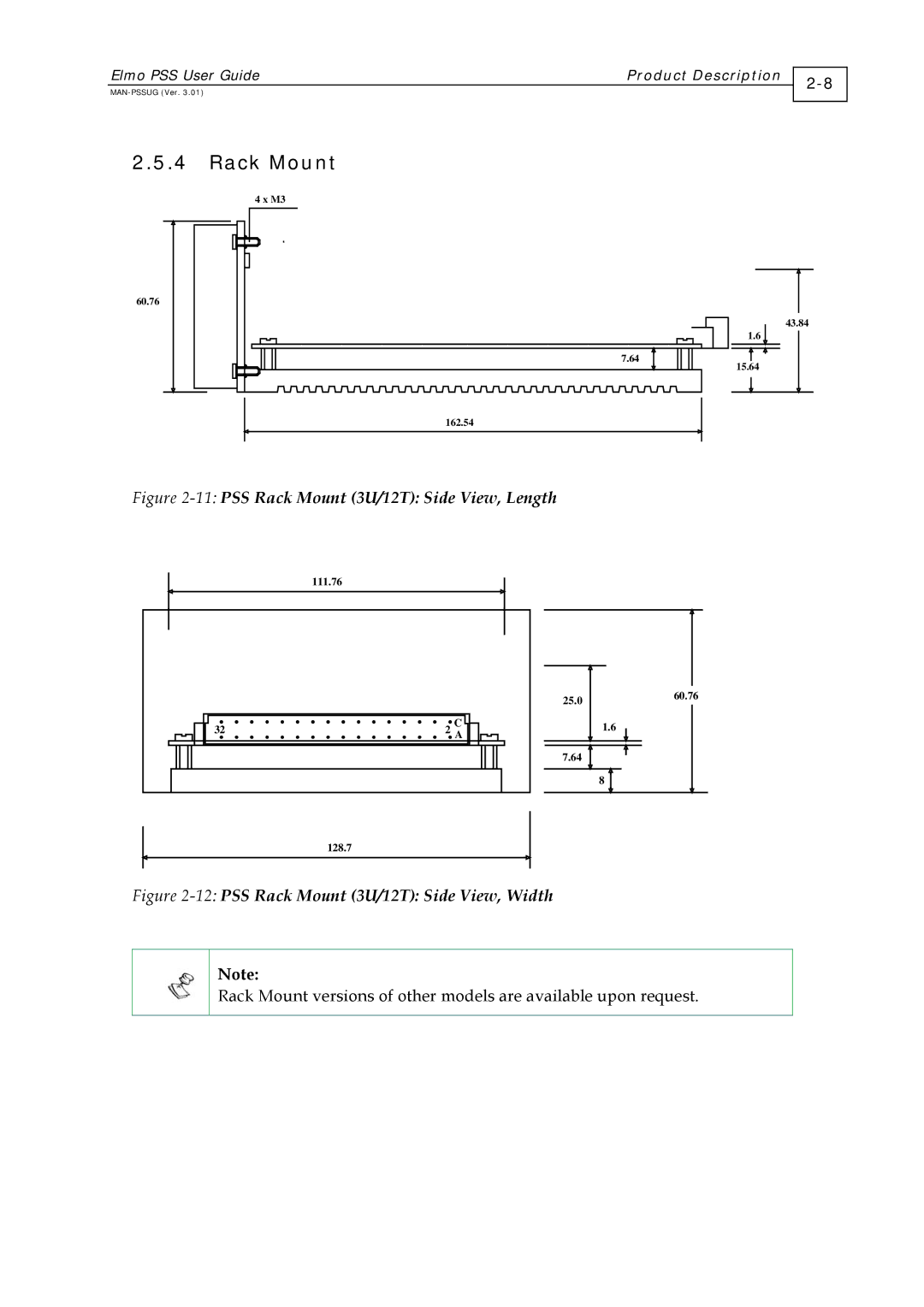 Elmo PSS 6U, PSS 3U manual 11PSS Rack Mount 3U/12T Side View, Length 