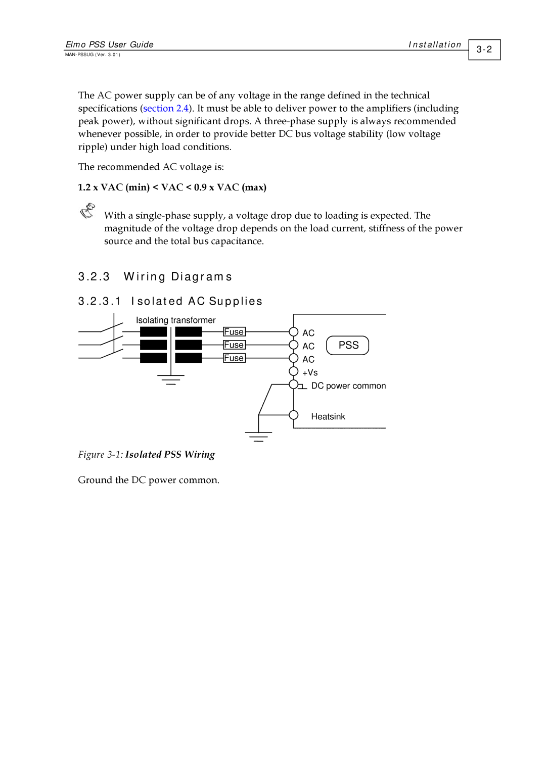 Elmo PSS 6U, PSS 3U manual Wiring Diagrams, VAC min VAC 0.9 x VAC max 