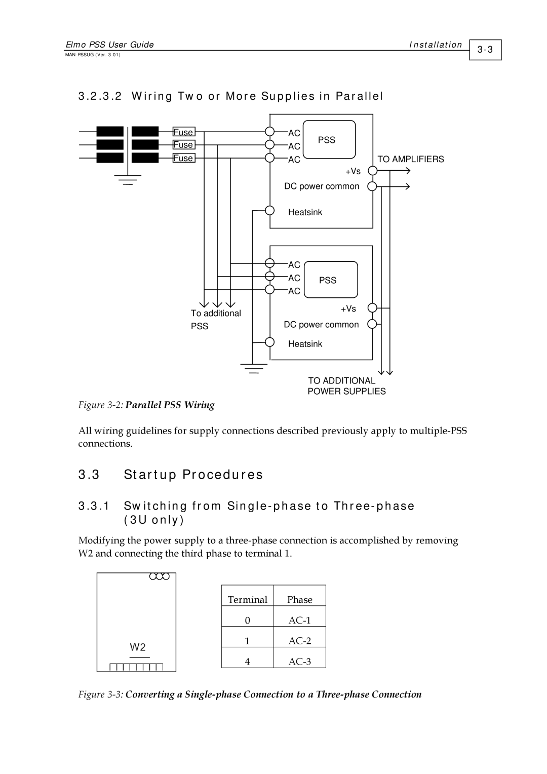 Elmo PSS 3U, PSS 6U manual Startup Procedures, Switching from Single-phase to Three-phase 3U only 