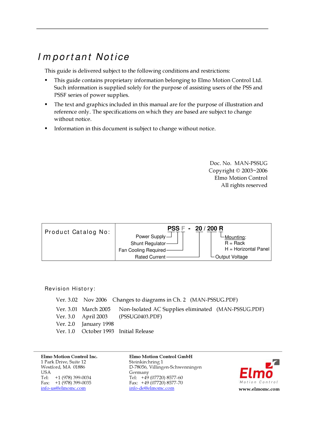 Elmo PSS 3U, PSS 6U manual Important Notice 