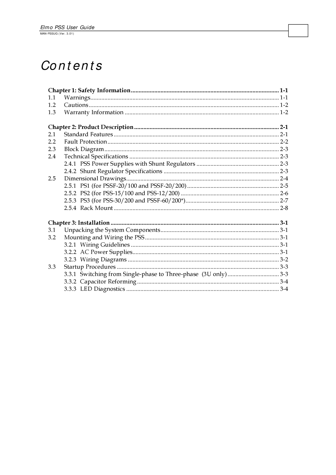 Elmo PSS 6U, PSS 3U manual Contents 