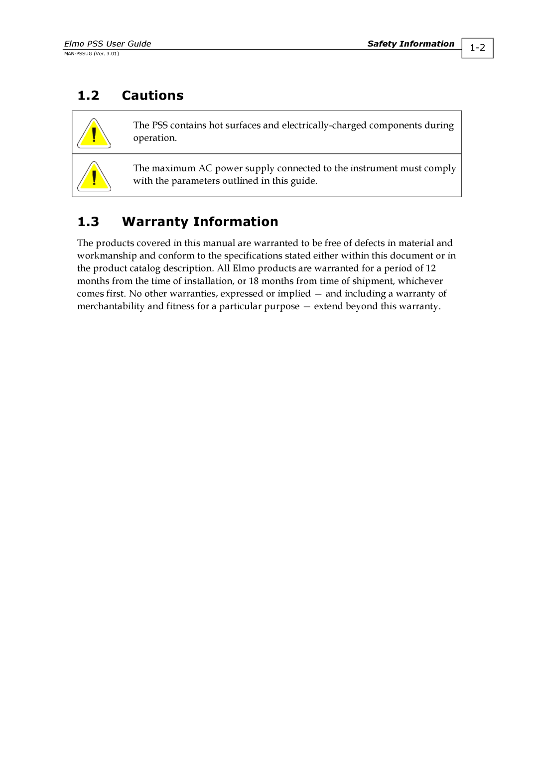 Elmo PSS 6U, PSS 3U manual Warranty Information 