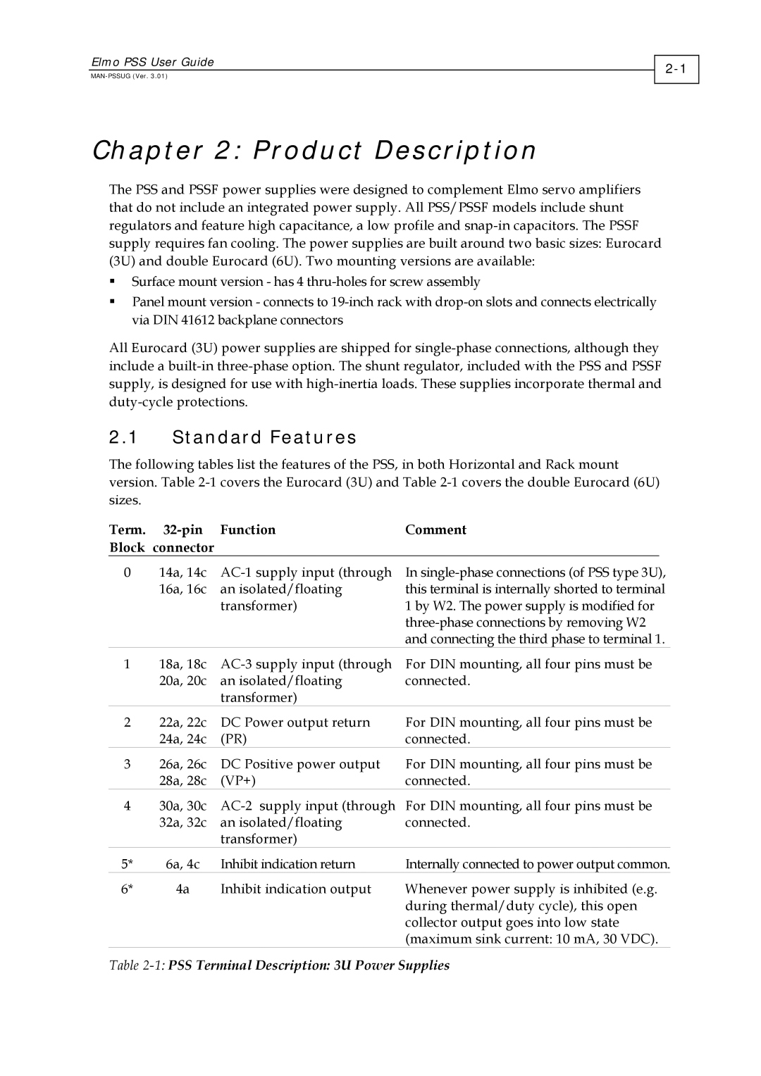 Elmo PSS 3U, PSS 6U manual Product Description, Standard Features 