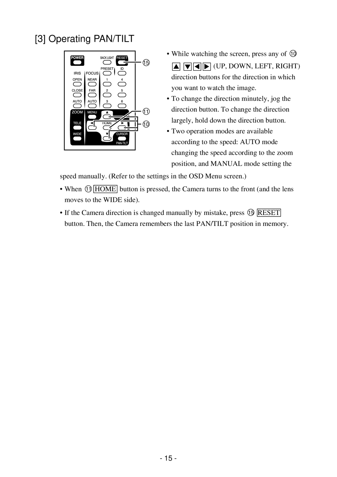 Elmo PTC-200C instruction manual Operating PAN/TILT 