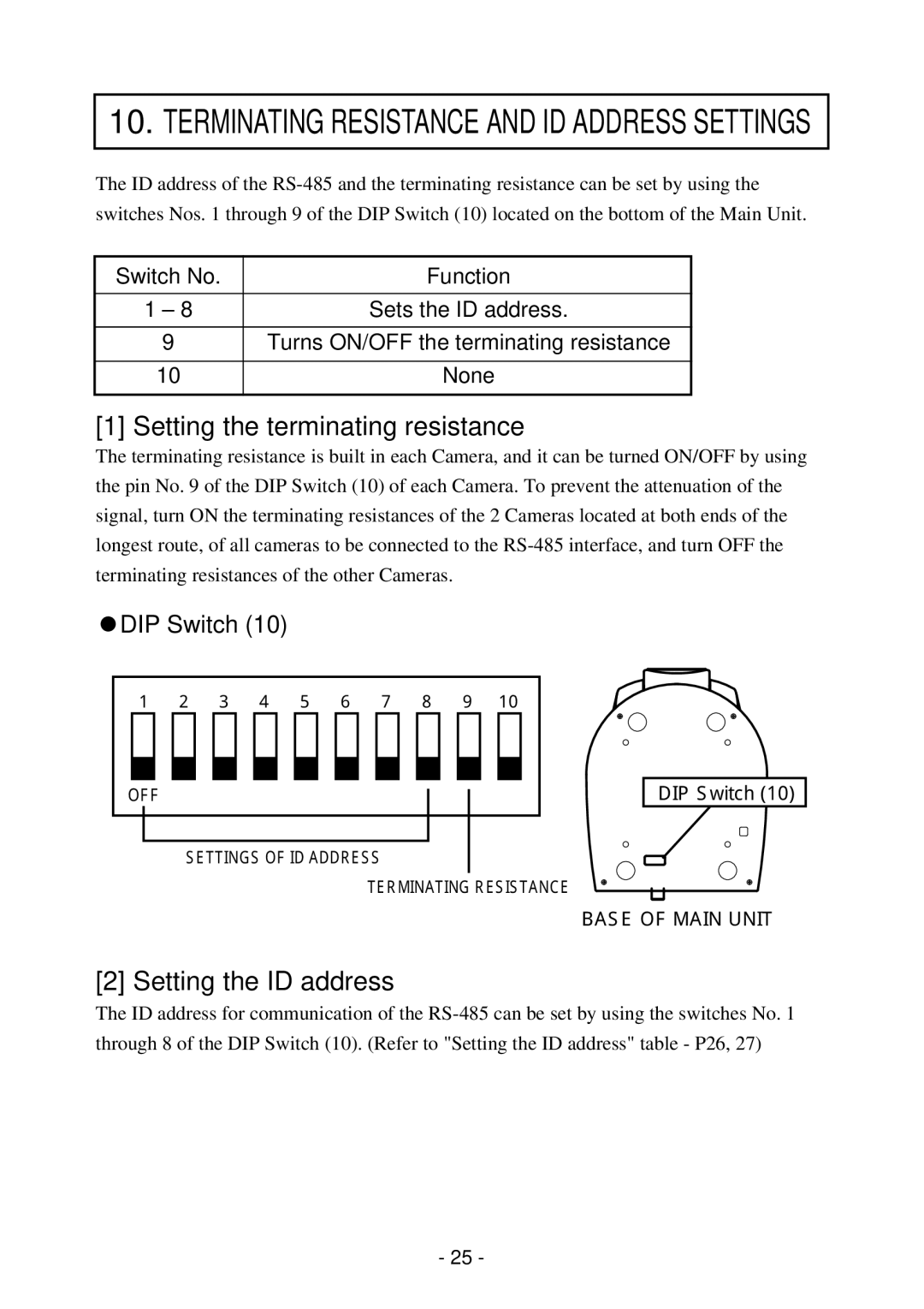 Elmo PTC-200C instruction manual Setting the terminating resistance, Setting the ID address 