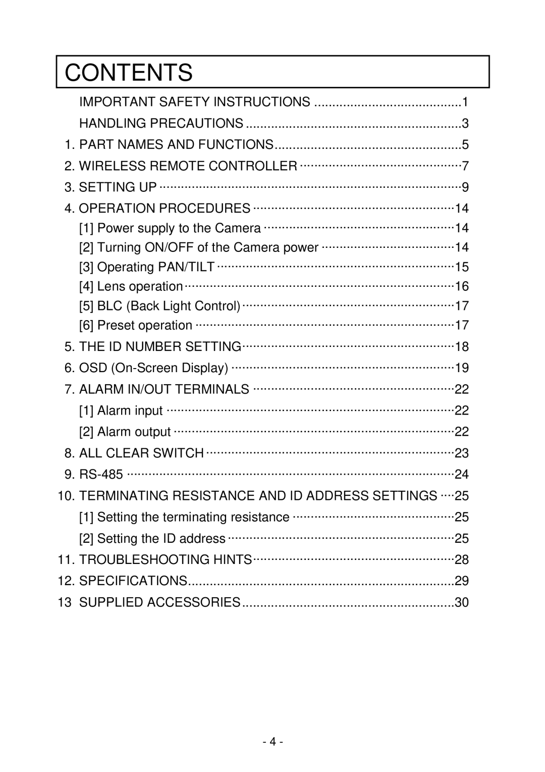 Elmo PTC-200C instruction manual Contents 