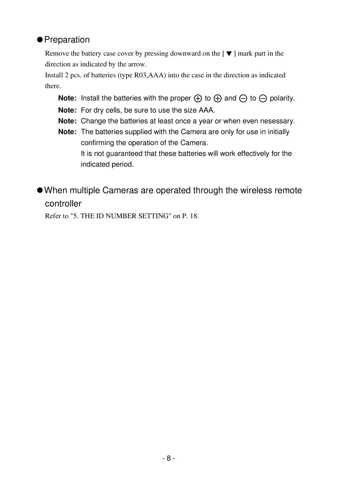 Elmo PTC-200C instruction manual Preparation, Polarity 