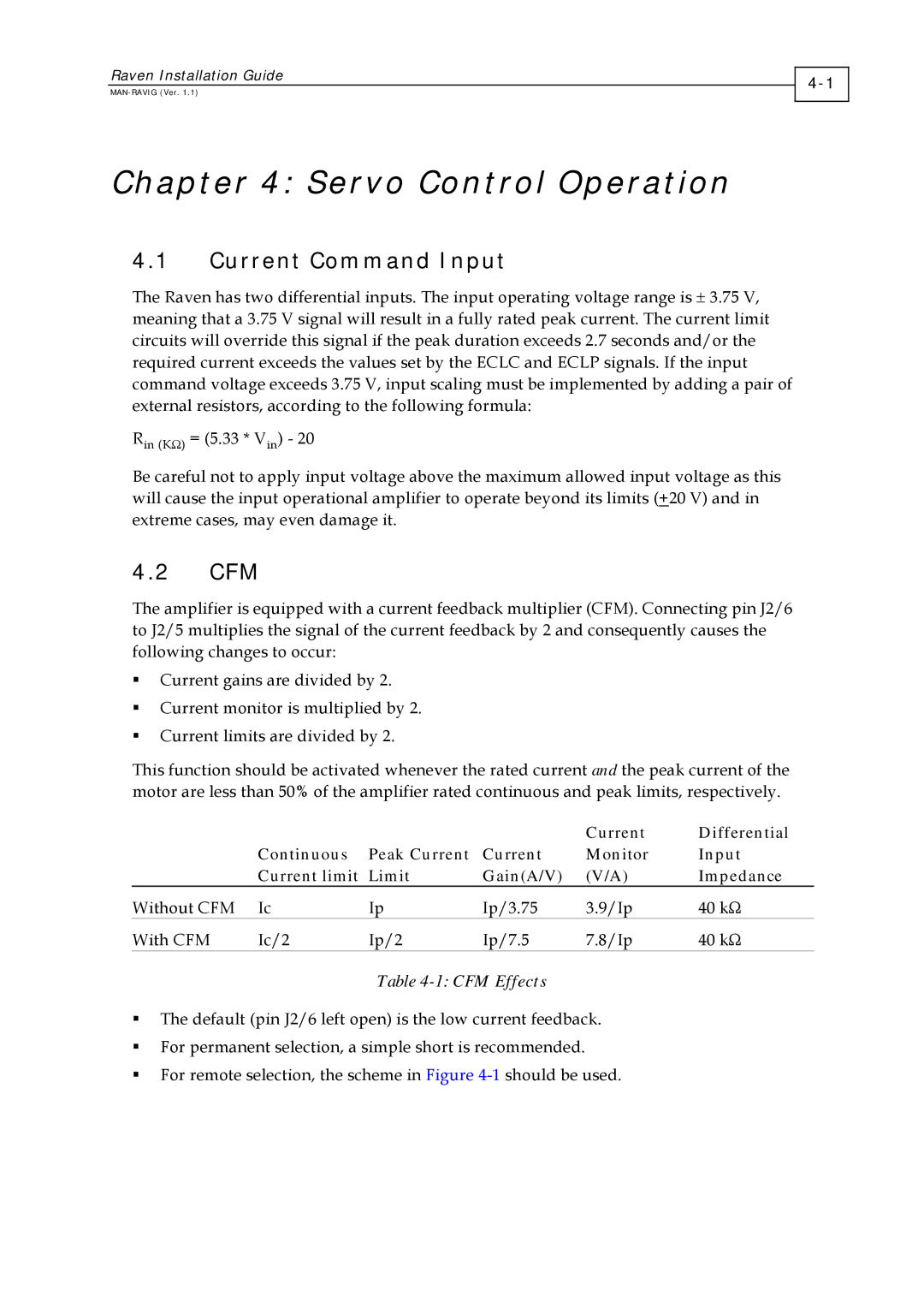 Elmo RAV-25/60, EXTRA IQ RAVEN manual Servo Control Operation, Current Command Input, Cfm 