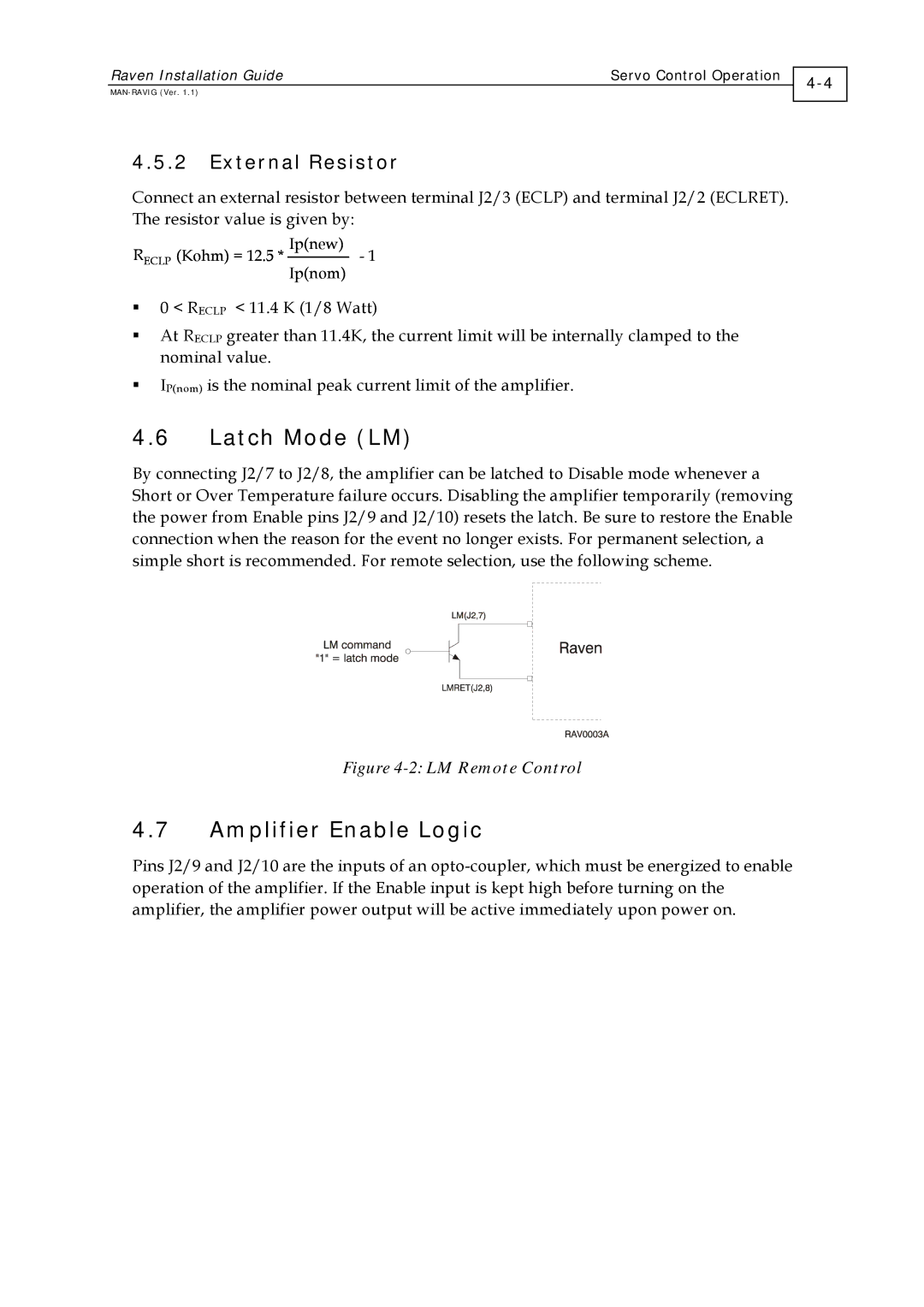Elmo EXTRA IQ RAVEN, RAV-25/60 manual Latch Mode LM, Amplifier Enable Logic 