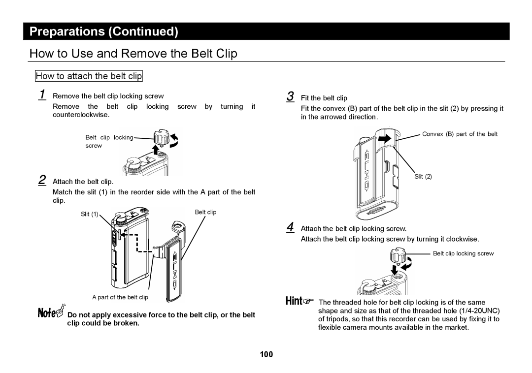 Elmo SUV-CAM manual How to Use and Remove the Belt Clip, How to attach the belt clip 