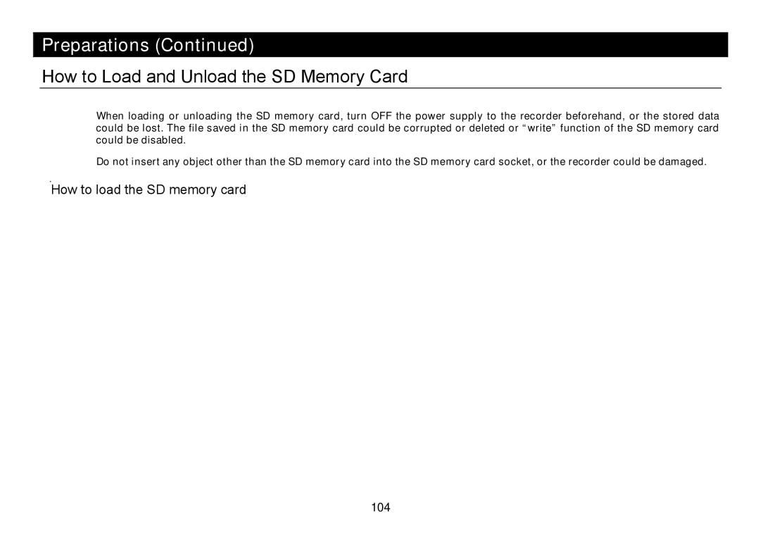 Elmo SUV-CAM How to Load and Unload the SD Memory Card, How to load the SD memory card, How to unload the SD memory card 