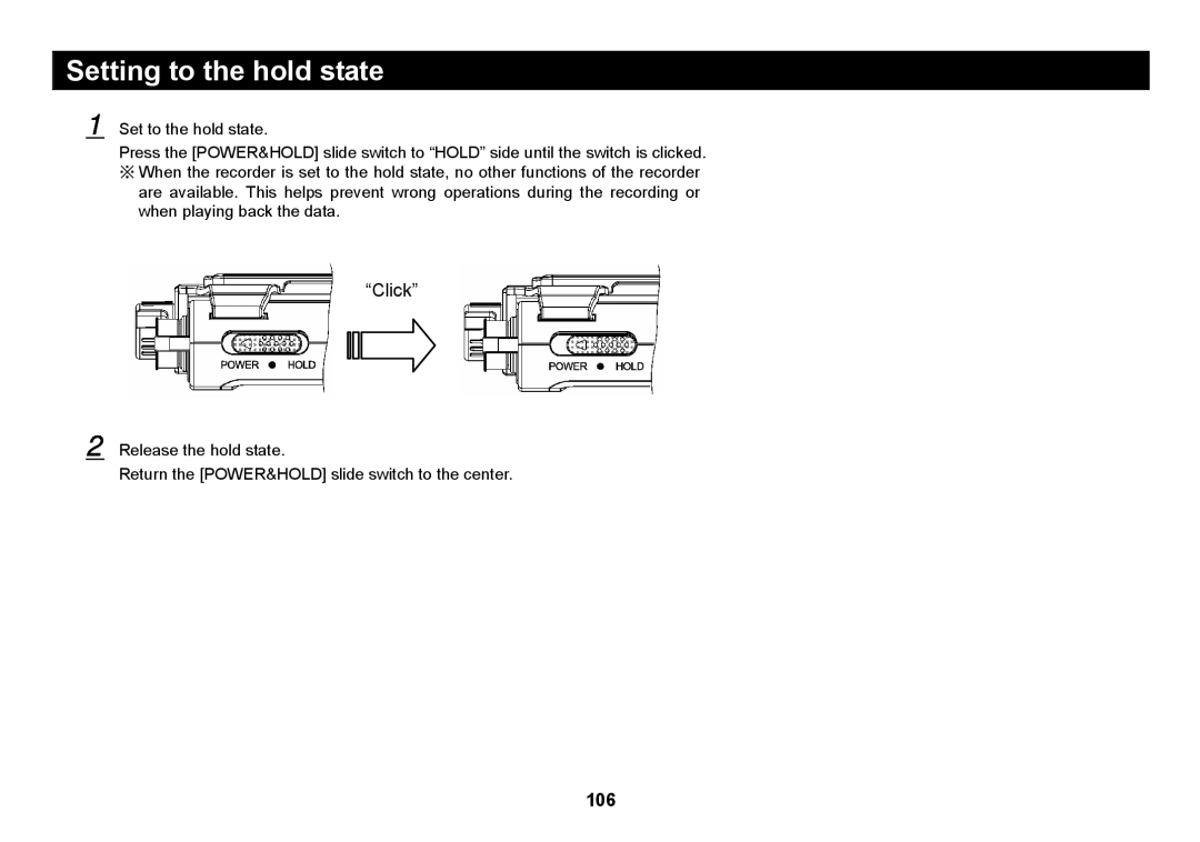 Elmo SUV-CAM manual Setting to the hold state 