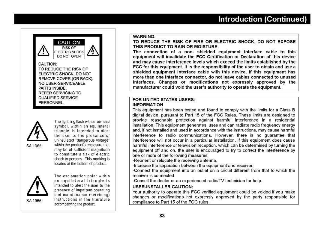 Elmo SUV-CAM manual For United States Users Information 