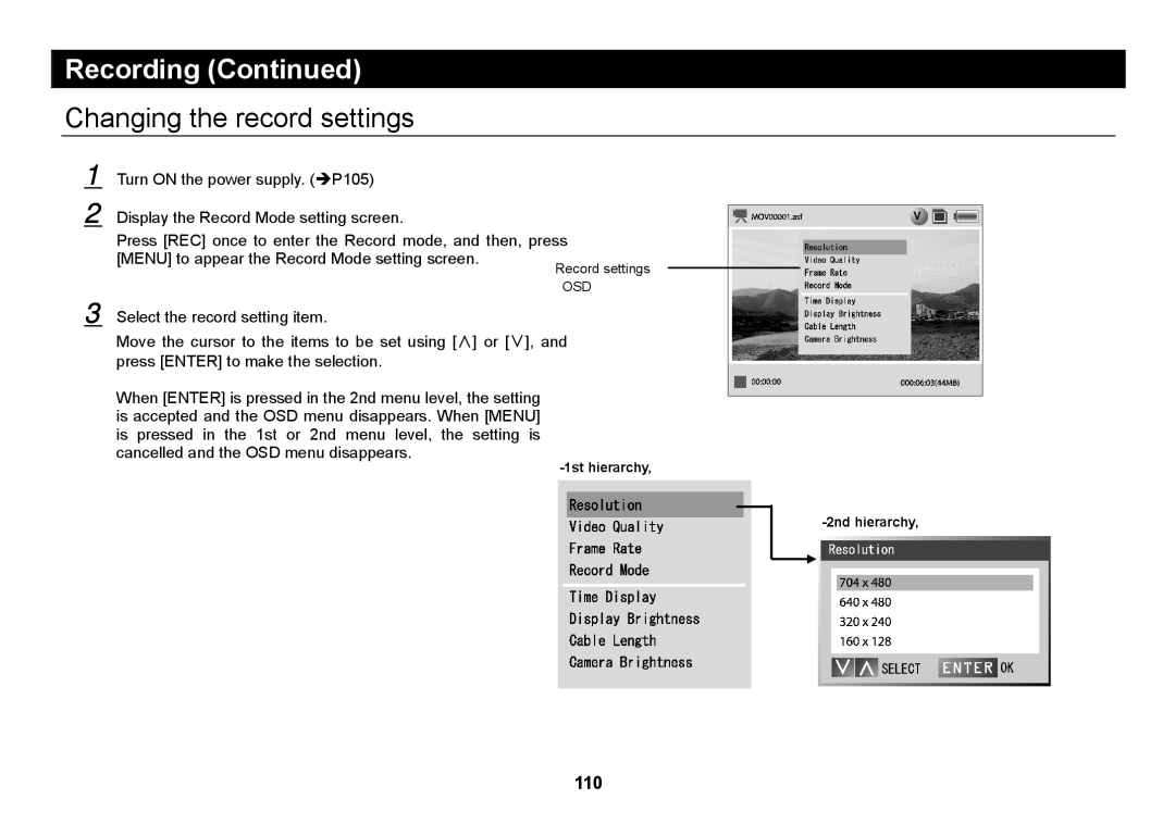 Elmo SUV-CAM manual Changing the record settings 