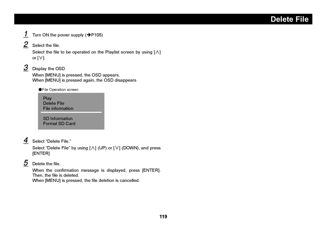 Elmo SUV-CAM manual Delete File 