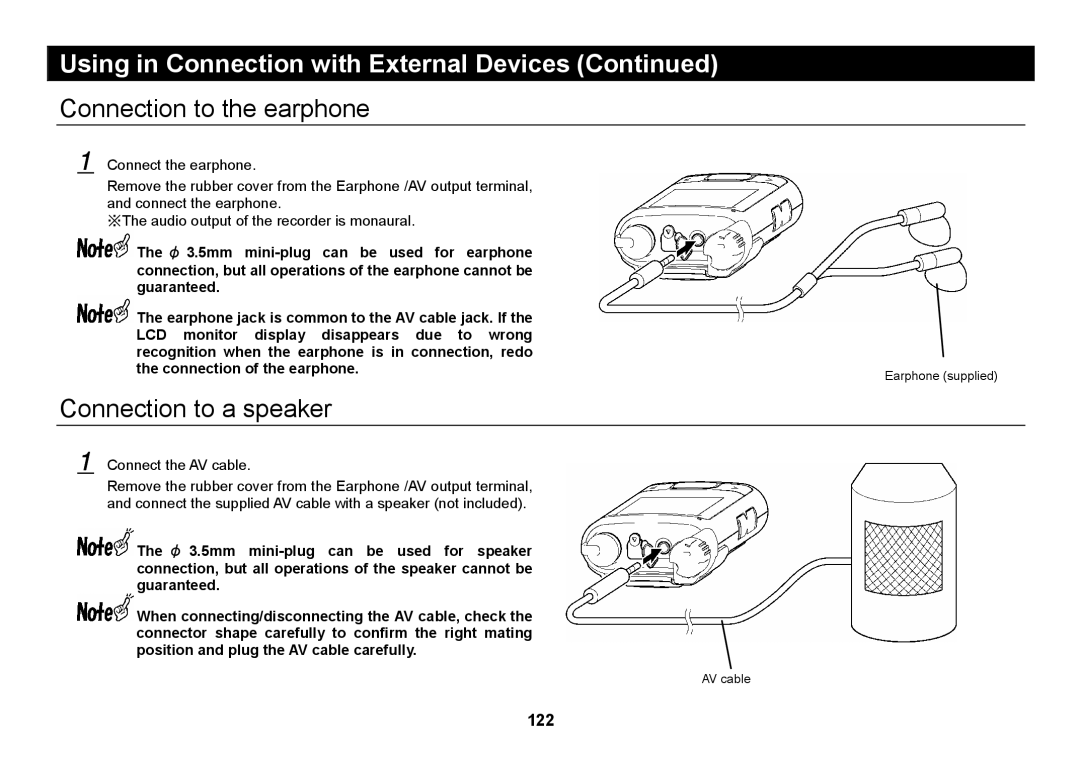 Elmo SUV-CAM manual Connection to the earphone, Connection to a speaker 