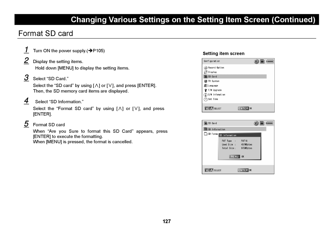 Elmo SUV-CAM manual Format SD card 