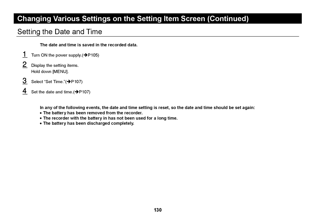 Elmo SUV-CAM manual Setting the Date and Time, Date and time is saved in the recorded data 