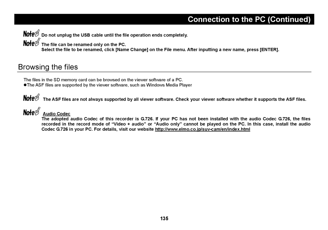 Elmo SUV-CAM manual Browsing the files 