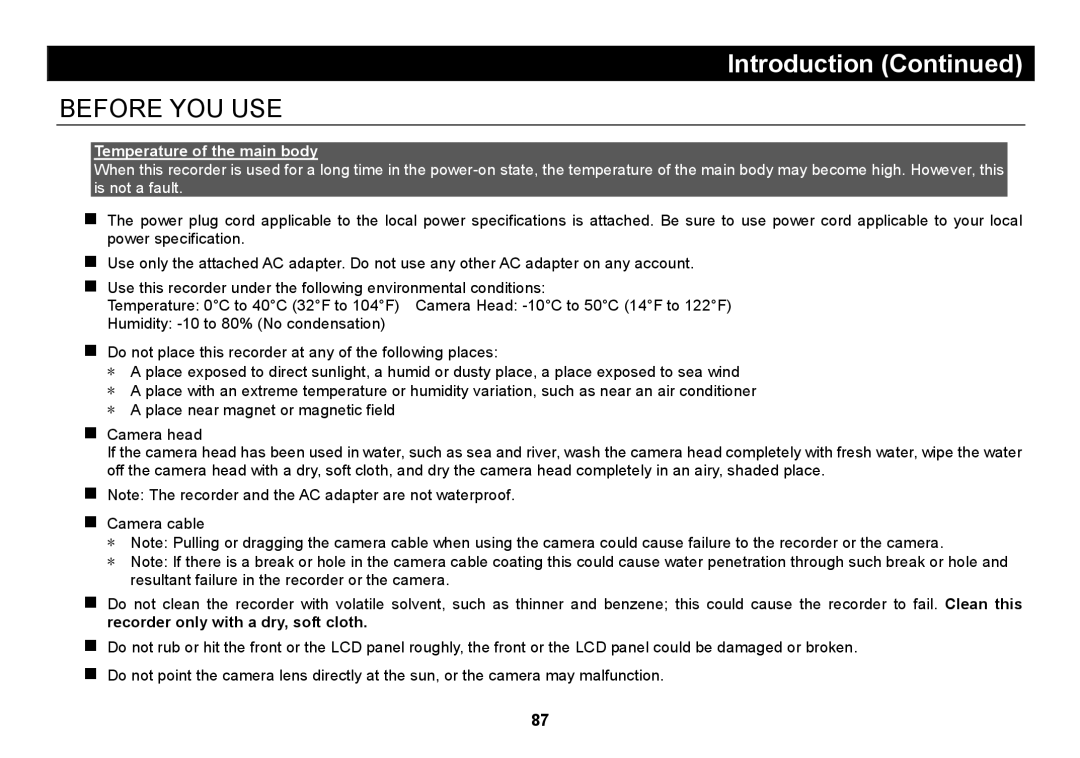 Elmo SUV-CAM manual Before YOU USE 