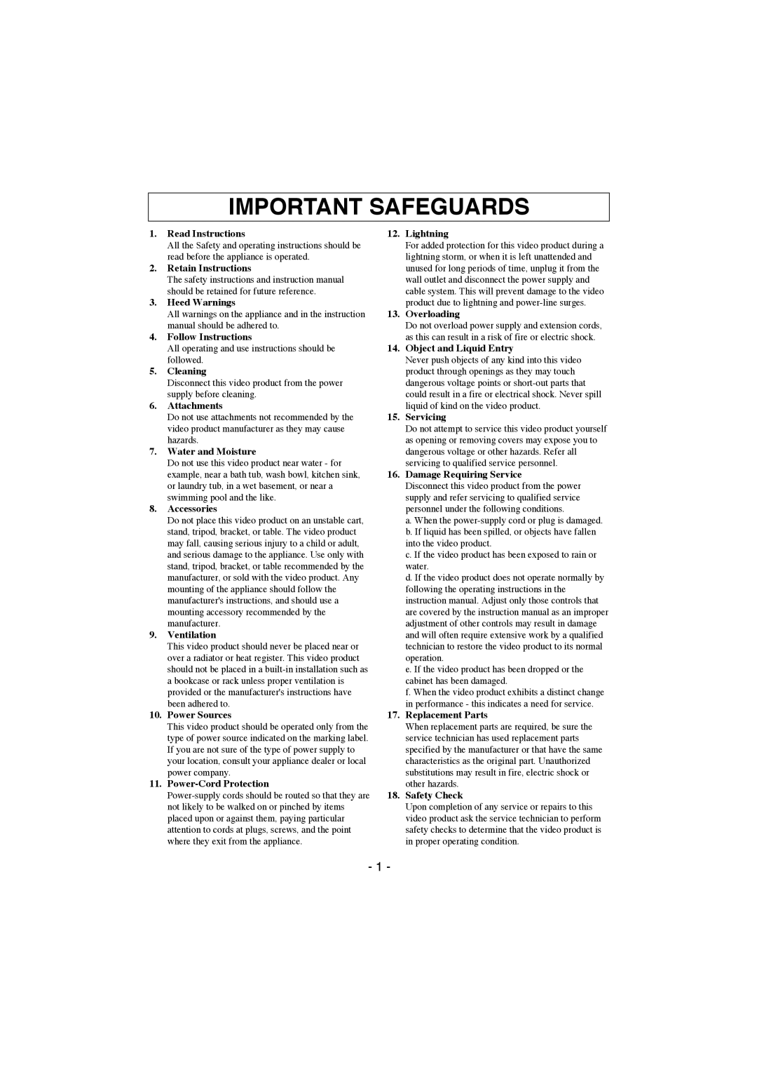 Elmo TEB4404 instruction manual Important Safeguards, Attachments 