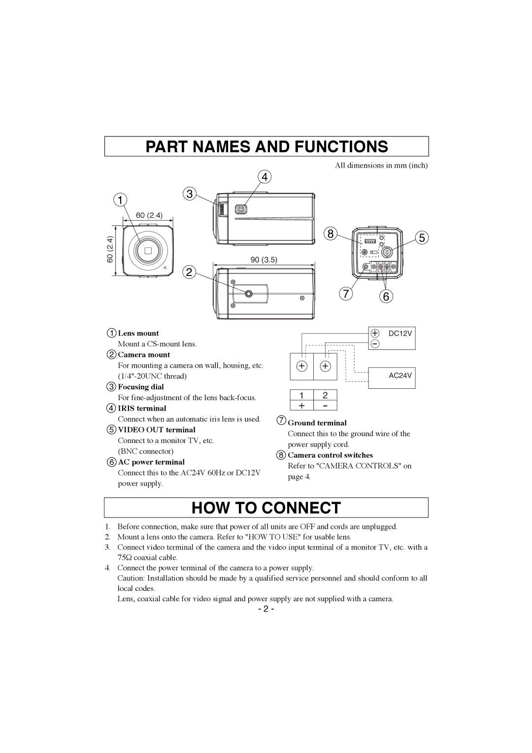 Elmo TNC4604 instruction manual Part Names and Functions, HOW to Connect 