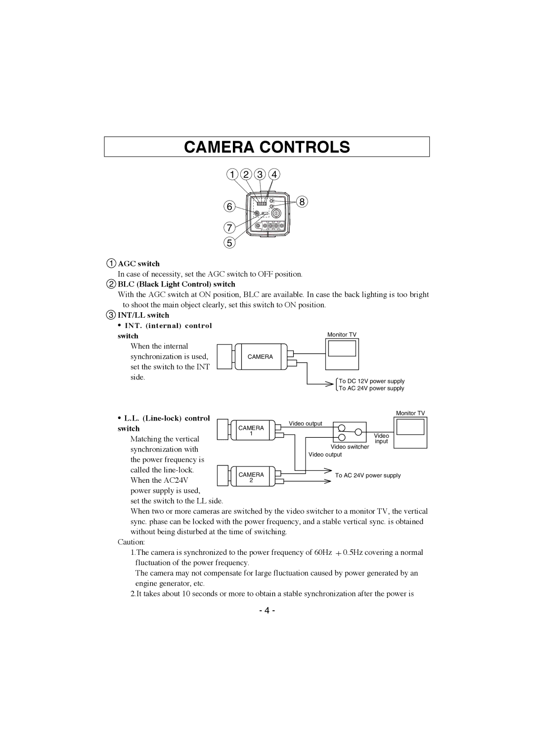 Elmo TNC4604 instruction manual Camera Controls 