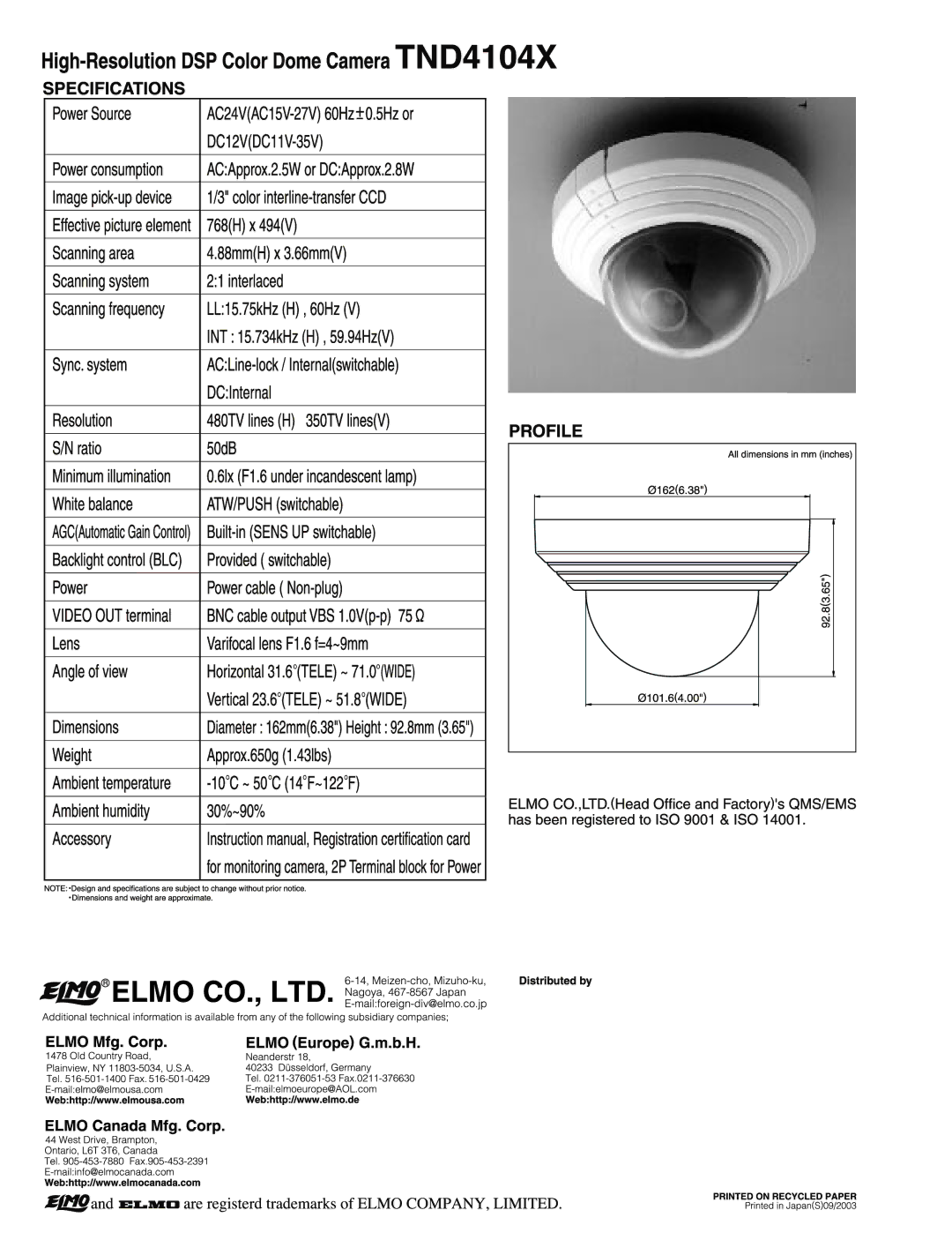 Elmo TND4104X manual 