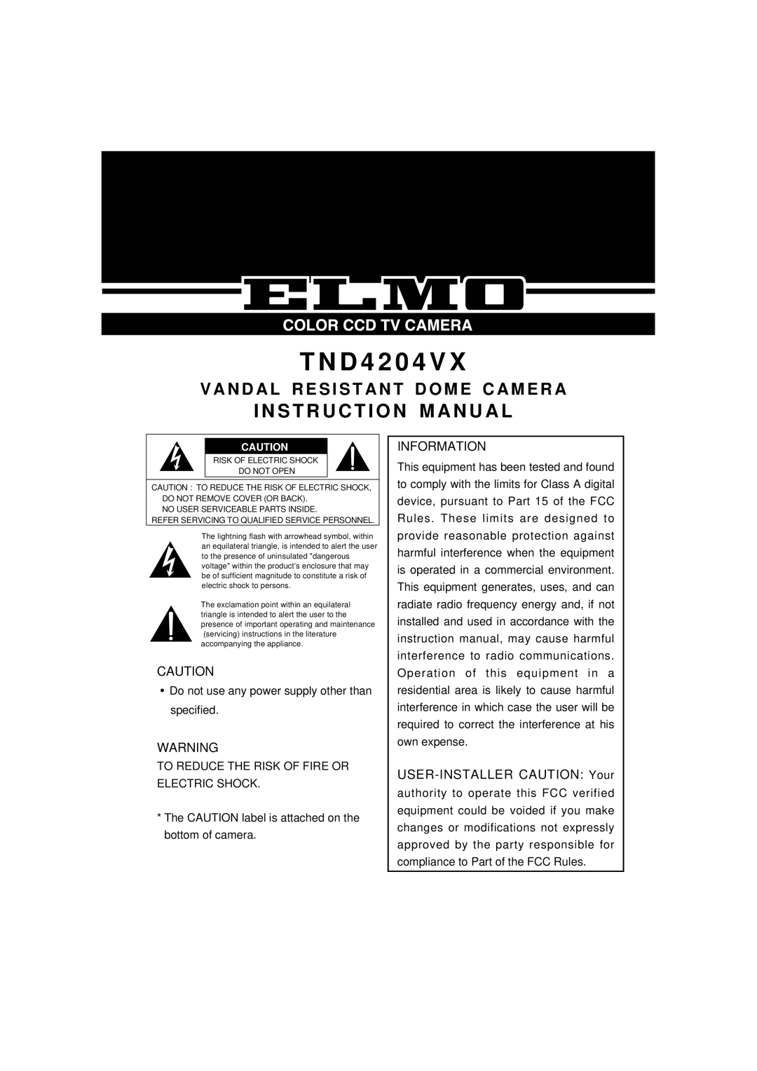 Elmo TND4204VX instruction manual D 4 2 0 4 V 