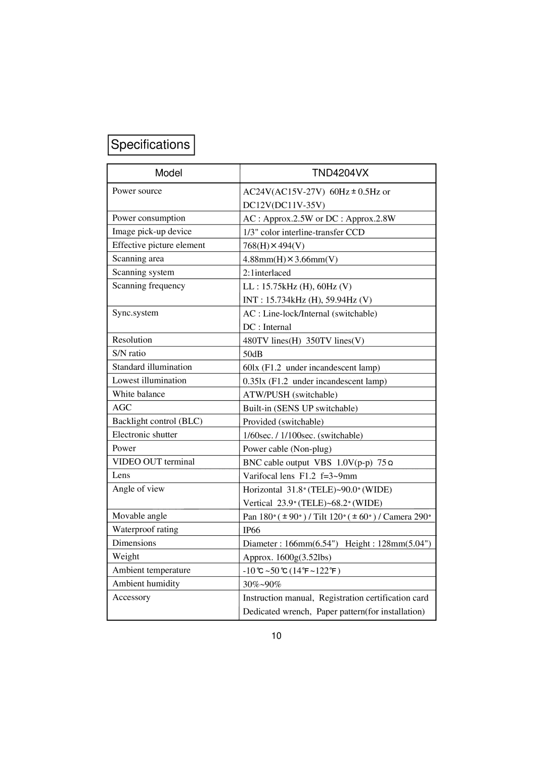 Elmo TND4204VX instruction manual Specifications 